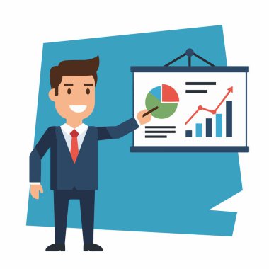 Profesyonel İşadamı Veri Tabloları Vektör İllüstrasyonunu Sunar