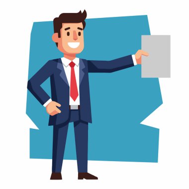 Gülümseyen İşadamı Boş Kağıt Vektörü İllüstrasyonunu Sunar