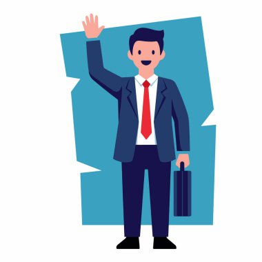 İş Adamı El sallıyor ve Evrak Çantası Vektörü İllüstrasyonu