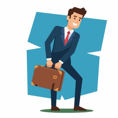 Gülümseyen İşadamı Ağır Evrak Çantası Resimlerini Tutuyor