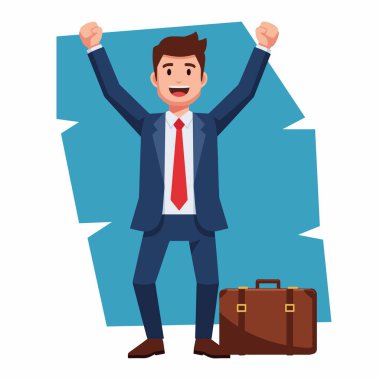Yükseltilmiş Vektör İllüstrasyonuyla Başarıyı Kutlayan İşadamı