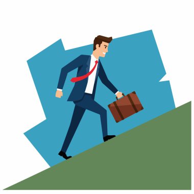 Kararlı İşadamı, Evrak Çantası Vektör İllüstrasyonuyla Tepeye Tırmanıyor
