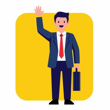 İş Adamı El sallıyor ve Evrak Çantası Vektörü İllüstrasyonu