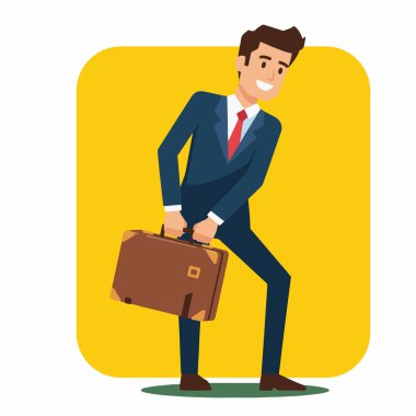 Gülümseyen İşadamı Ağır Evrak Çantası Resimlerini Tutuyor