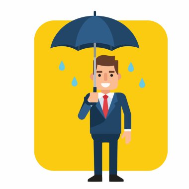 Yağmur Vektörü İllüstrasyonunda Şemsiyeli İşadamı