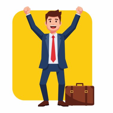 Yükseltilmiş Vektör İllüstrasyonuyla Başarıyı Kutlayan İşadamı