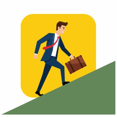 Kararlı İşadamı, Evrak Çantası Vektör İllüstrasyonuyla Tepeye Tırmanıyor