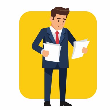 Kağıtları Tutan İşadamı 'nın Düz Çizimi