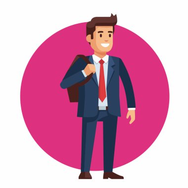 Omuz Çanta Vektörü İllüstrasyonlu Sıradan İşadamı