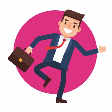 Neşeli İşadamı Evrak Çantası Vektör İllüstrasyonunu Atlıyor