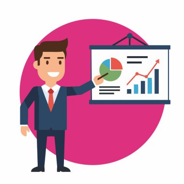 Profesyonel İşadamı Veri Tabloları Vektör İllüstrasyonunu Sunar