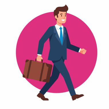 Güvenilir İşadamı Evrak Çantası Vektör Resimleriyle Yürüyor