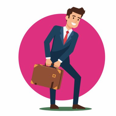 Gülümseyen İşadamı Ağır Evrak Çantası Resimlerini Tutuyor