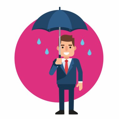 Yağmur Vektörü İllüstrasyonunda Şemsiyeli İşadamı