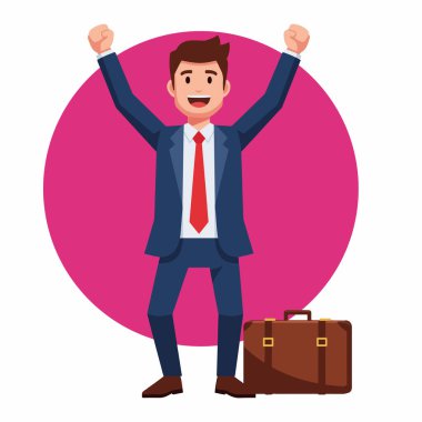 Yükseltilmiş Vektör İllüstrasyonuyla Başarıyı Kutlayan İşadamı