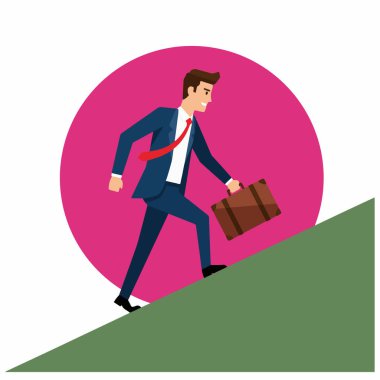 Kararlı İşadamı, Evrak Çantası Vektör İllüstrasyonuyla Tepeye Tırmanıyor