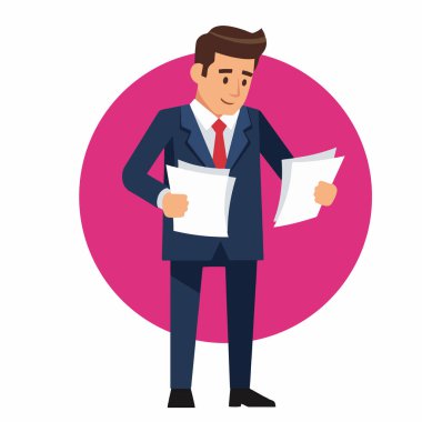 Kağıtları Tutan İşadamı 'nın Düz Çizimi