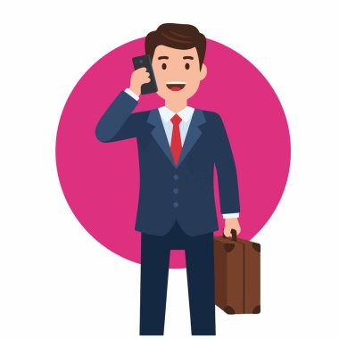 Telefonla Konuşan ve Evrak Çantası Tutan Bir İşadamının Vektör İllüstrasyonu