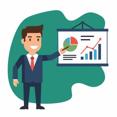 Profesyonel İşadamı Veri Tabloları Vektör İllüstrasyonunu Sunar