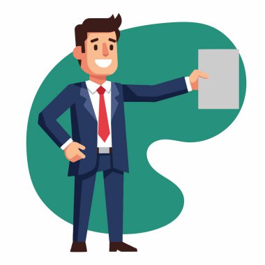 Gülümseyen İşadamı Boş Kağıt Vektörü İllüstrasyonunu Sunar