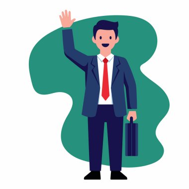 İş Adamı El sallıyor ve Evrak Çantası Vektörü İllüstrasyonu