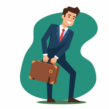 Gülümseyen İşadamı Ağır Evrak Çantası Resimlerini Tutuyor