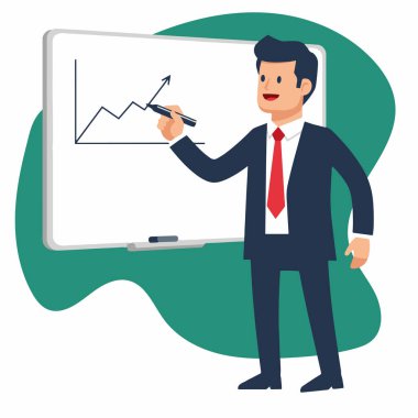 Whiteboard 'da Büyüme Çizelgesini Sunan İşadamı Vektör İllüstrasyonu