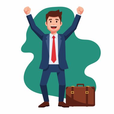 Yükseltilmiş Vektör İllüstrasyonuyla Başarıyı Kutlayan İşadamı