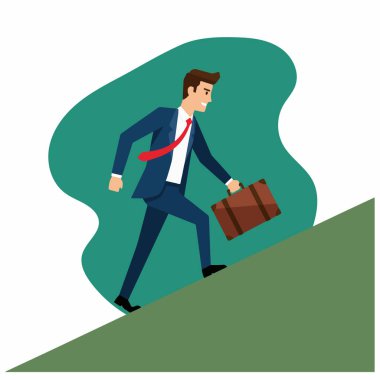 Kararlı İşadamı, Evrak Çantası Vektör İllüstrasyonuyla Tepeye Tırmanıyor