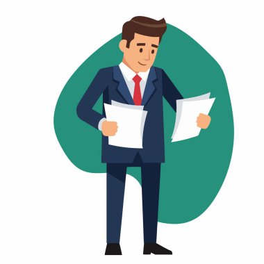 Kağıtları Tutan İşadamı 'nın Düz Çizimi