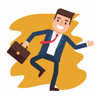 Neşeli İşadamı Evrak Çantası Vektör İllüstrasyonunu Atlıyor