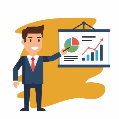 Profesyonel İşadamı Veri Tabloları Vektör İllüstrasyonunu Sunar