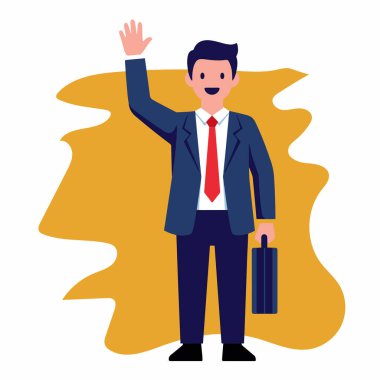 İş Adamı El sallıyor ve Evrak Çantası Vektörü İllüstrasyonu