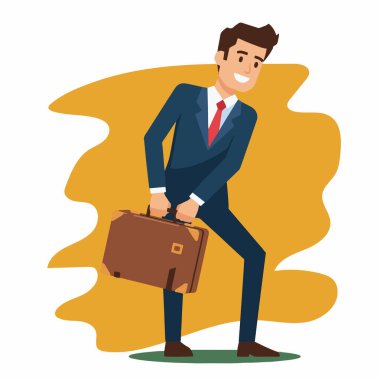 Gülümseyen İşadamı Ağır Evrak Çantası Resimlerini Tutuyor