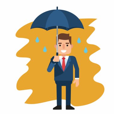 Yağmur Vektörü İllüstrasyonunda Şemsiyeli İşadamı