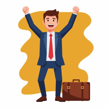 Yükseltilmiş Vektör İllüstrasyonuyla Başarıyı Kutlayan İşadamı