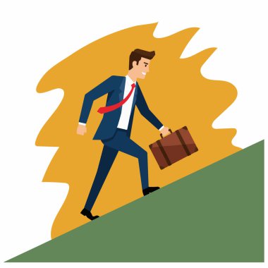 Kararlı İşadamı, Evrak Çantası Vektör İllüstrasyonuyla Tepeye Tırmanıyor