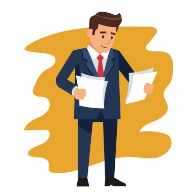 Kağıtları Tutan İşadamı 'nın Düz Çizimi