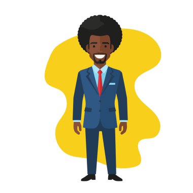 Güvenilir Afro Erkek İş Adamı Düz Vektör İllüstrasyonu