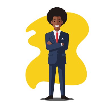 Güvenilir Afro Erkek İş Adamı Düz Vektör İllüstrasyonu