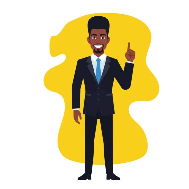 Fikir Düz Vektör İllüstrasyonlu Afro Erkek İş Adamı