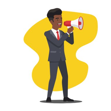 İşadamı Megafon Düz Vektör İllüstrasyonuyla Konuşuyor