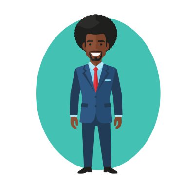 Güvenilir Afro Erkek İş Adamı Düz Vektör İllüstrasyonu