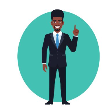 Fikir Düz Vektör İllüstrasyonlu Afro Erkek İş Adamı