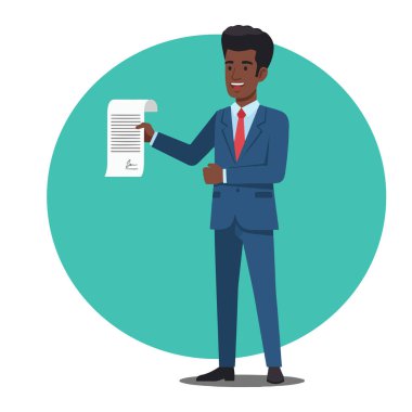 Afro İşadamı Sözleşmesi Kağıt Düz Vektör İllüstrasyonu