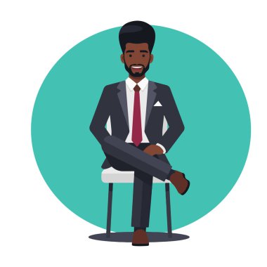 Afro İşadamı Düz Vektör İllüstrasyonunda Güvenle Oturuyor