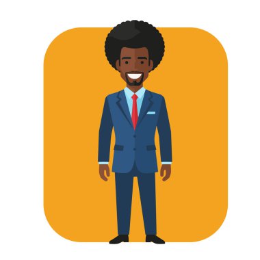 Güvenilir Afro Erkek İş Adamı Düz Vektör İllüstrasyonu