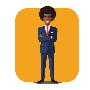 Güvenilir Afro Erkek İş Adamı Düz Vektör İllüstrasyonu