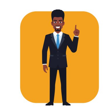 Fikir Düz Vektör İllüstrasyonlu Afro Erkek İş Adamı