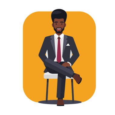 Afro İşadamı Düz Vektör İllüstrasyonunda Güvenle Oturuyor